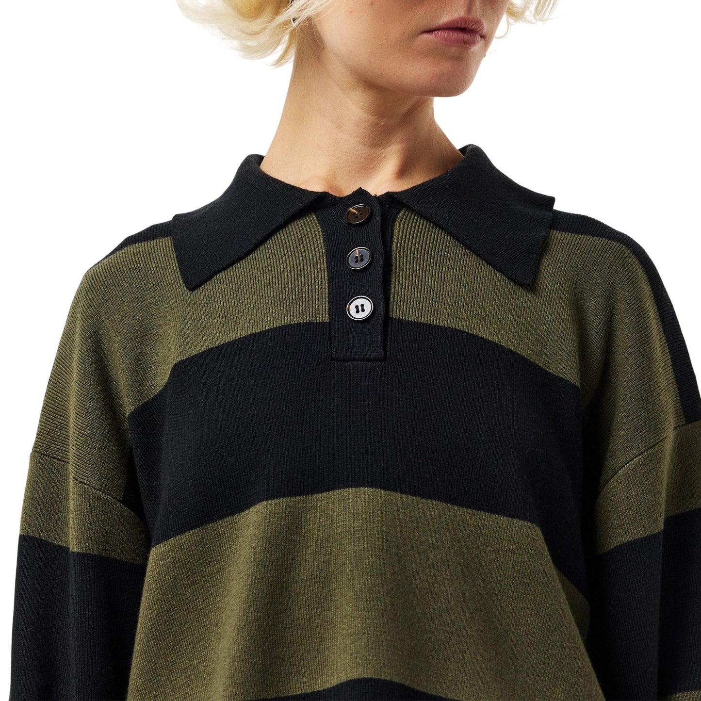 Black-Khaki - Side - Edited Womens-Ladies Laiani Knitted Rugby Shirt
