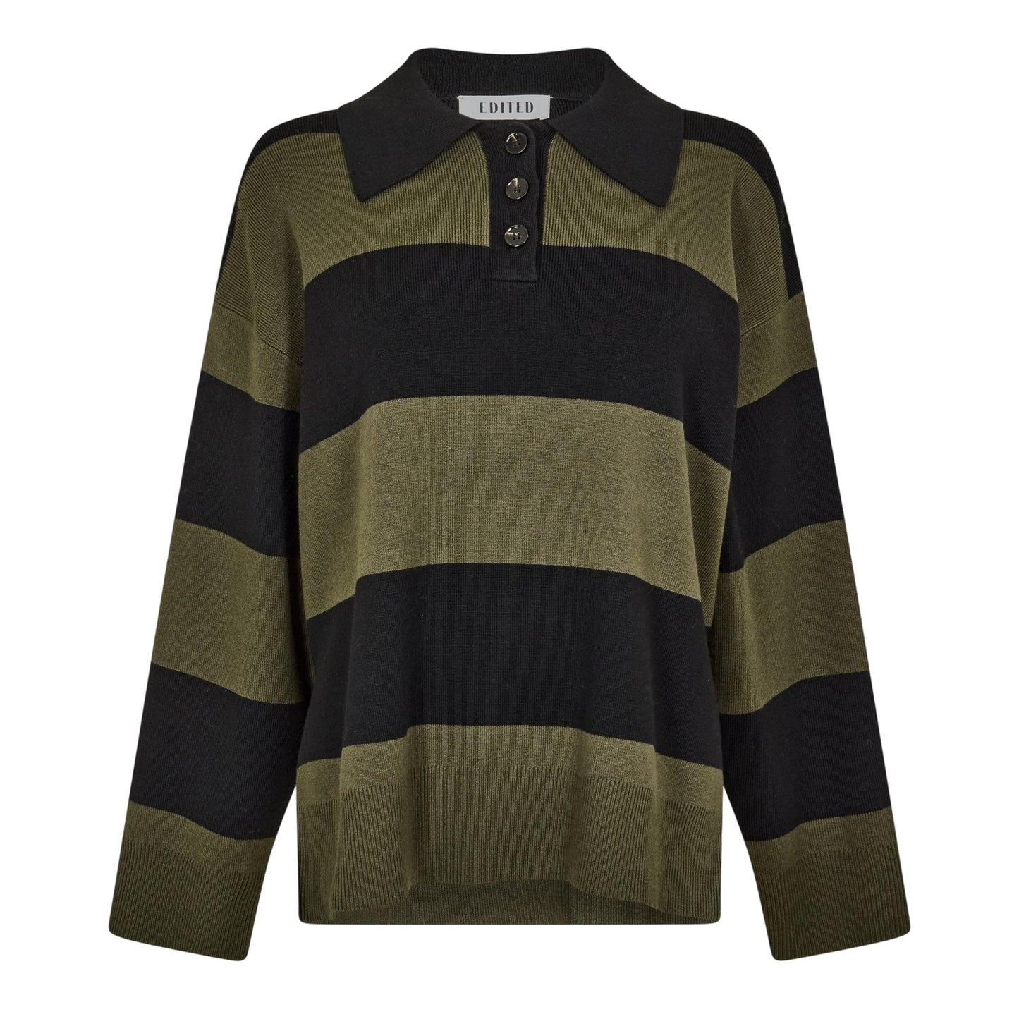 Black-Khaki - Front - Edited Womens-Ladies Laiani Knitted Rugby Shirt