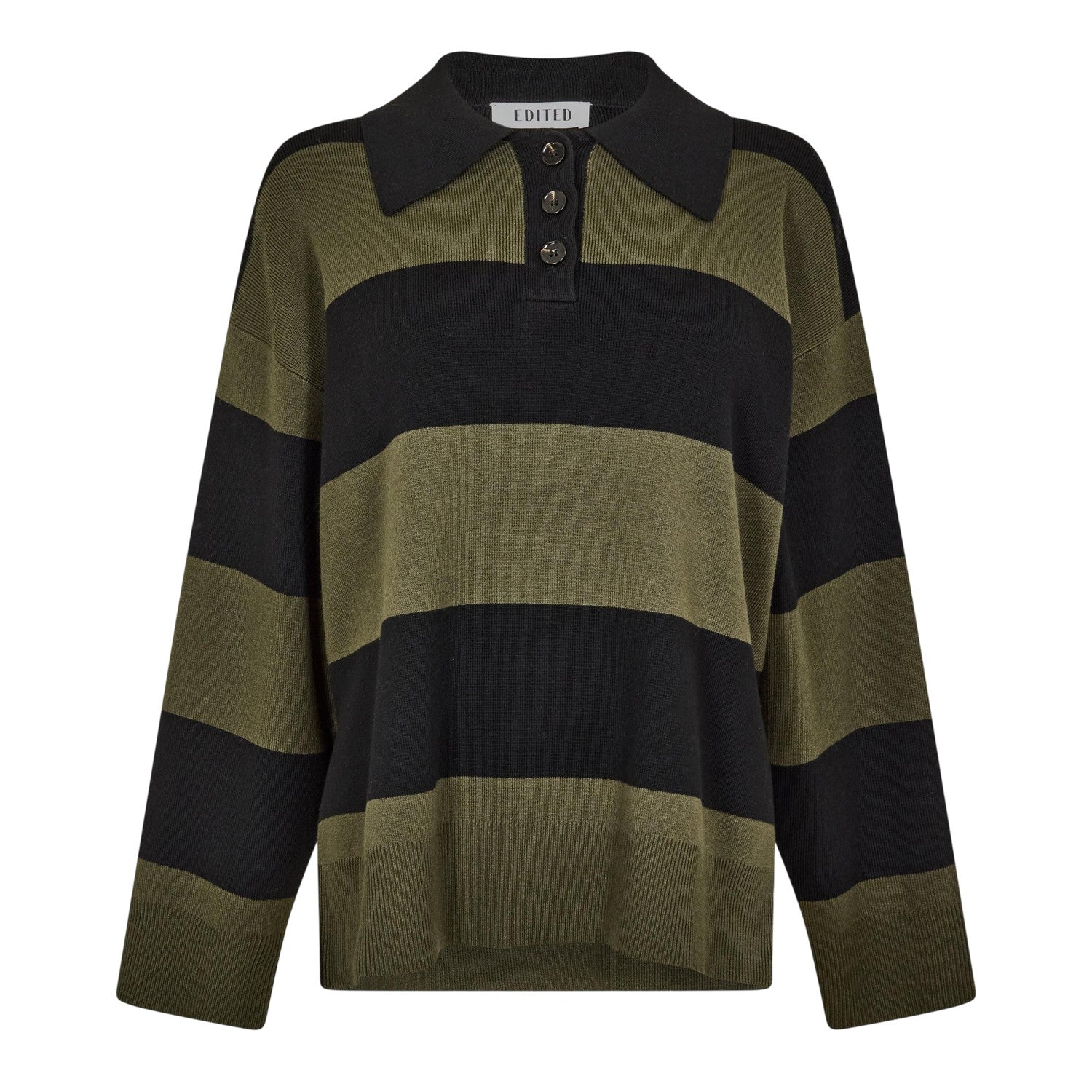 Black-Khaki - Front - Edited Womens-Ladies Laiani Knitted Rugby Shirt