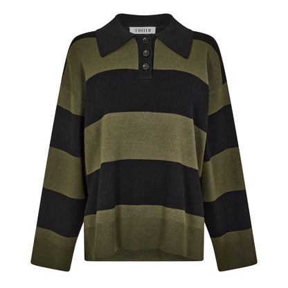 Black-Khaki - Front - Edited Womens-Ladies Laiani Knitted Rugby Shirt