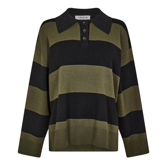 Black-Khaki - Front - Edited Womens-Ladies Laiani Knitted Rugby Shirt
