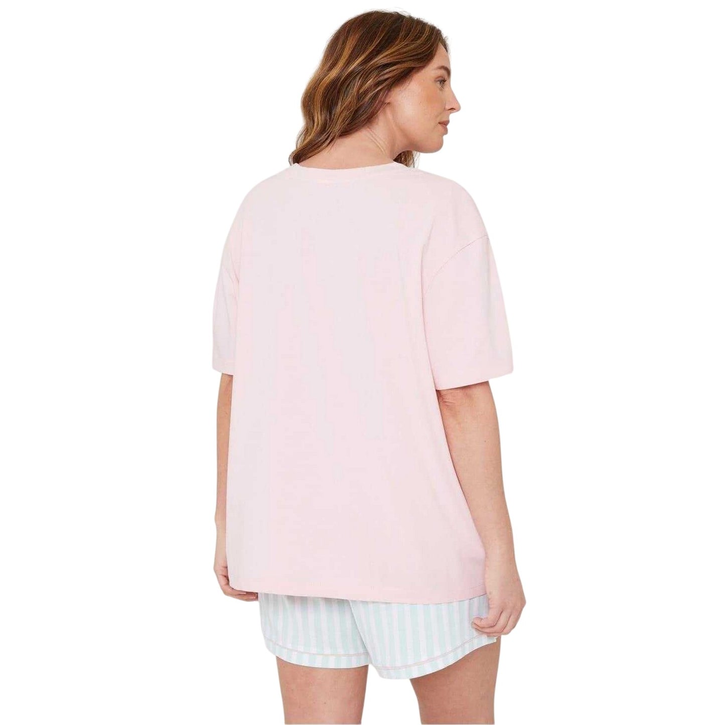 Pink - Back - Miso Womens-Ladies Striped Short Pyjama Set