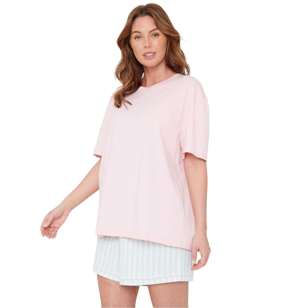 Pink - Front - Miso Womens-Ladies Striped Short Pyjama Set