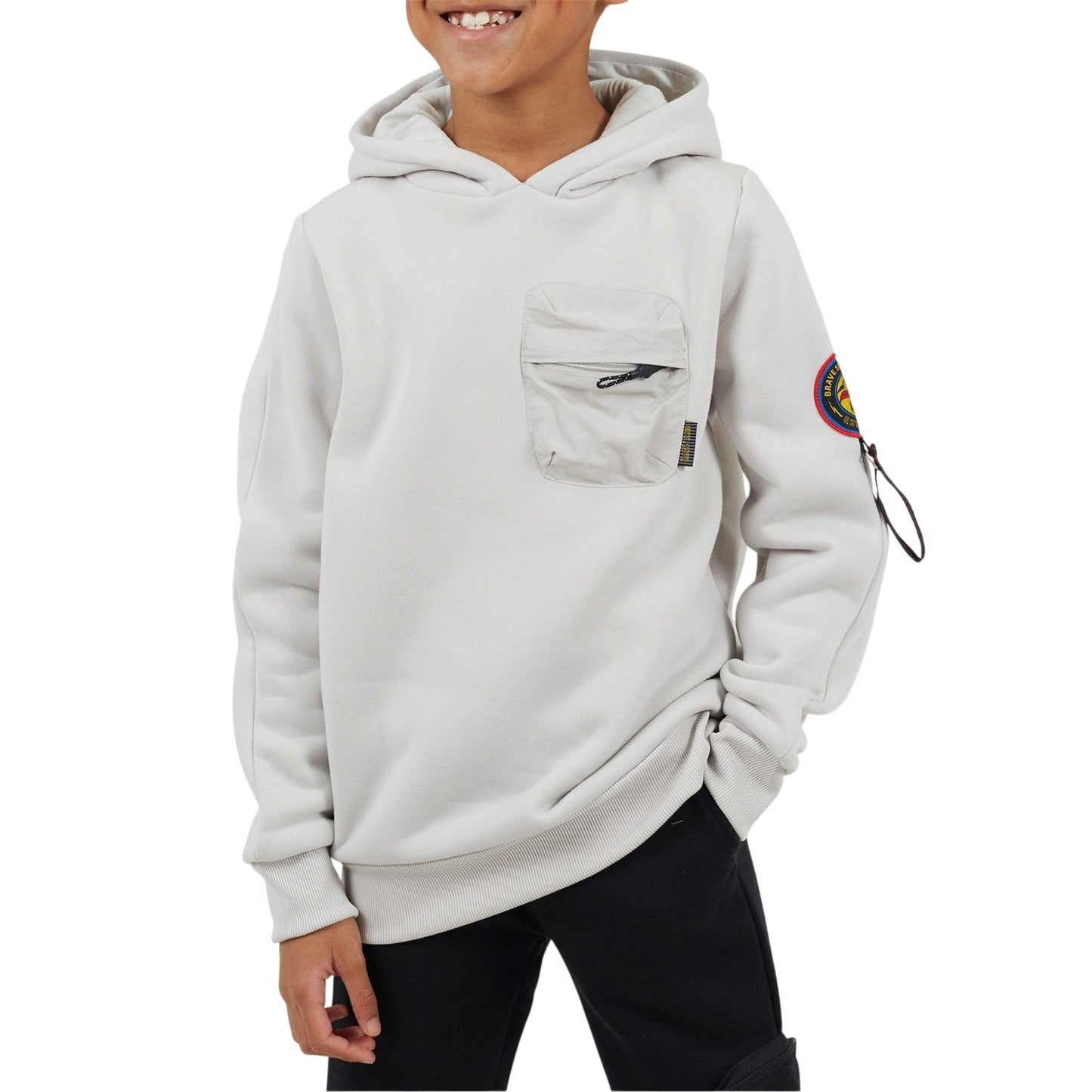 Light Grey - Front - Brave Soul Boys Ribbed Hooded Long-Sleeved Sweatshirt