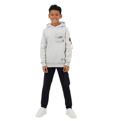 Light Grey - Lifestyle - Brave Soul Boys Ribbed Hooded Long-Sleeved Sweatshirt