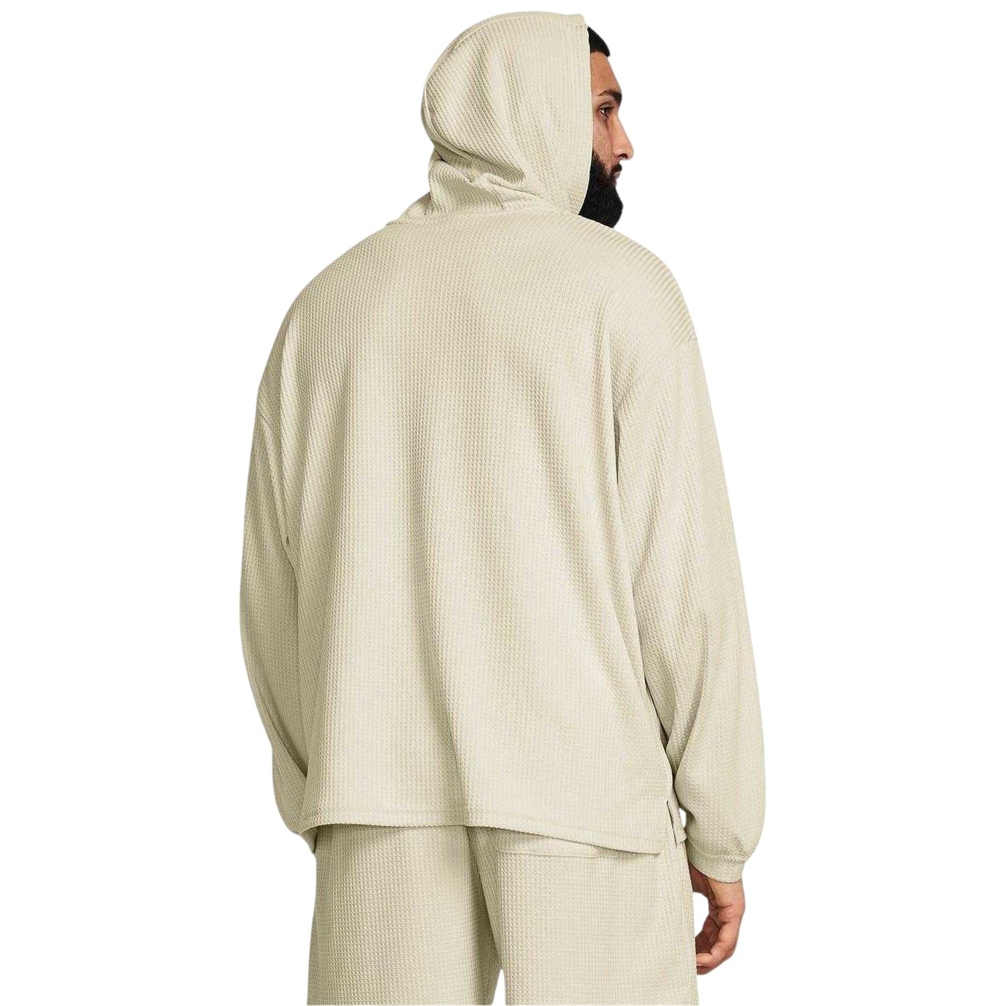 White - Side - Under Armour Mens Rival Waffle Relaxed Fit Long-Sleeved Hoodie