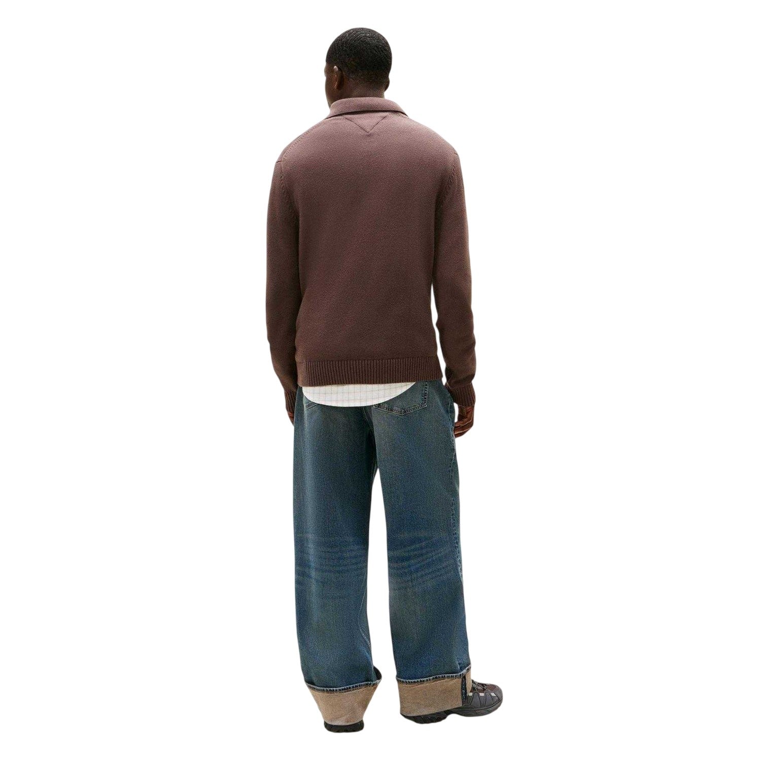 Walnut-Black - Back - Tommy Jeans Mens Logo Slim Polo Sweatshirt