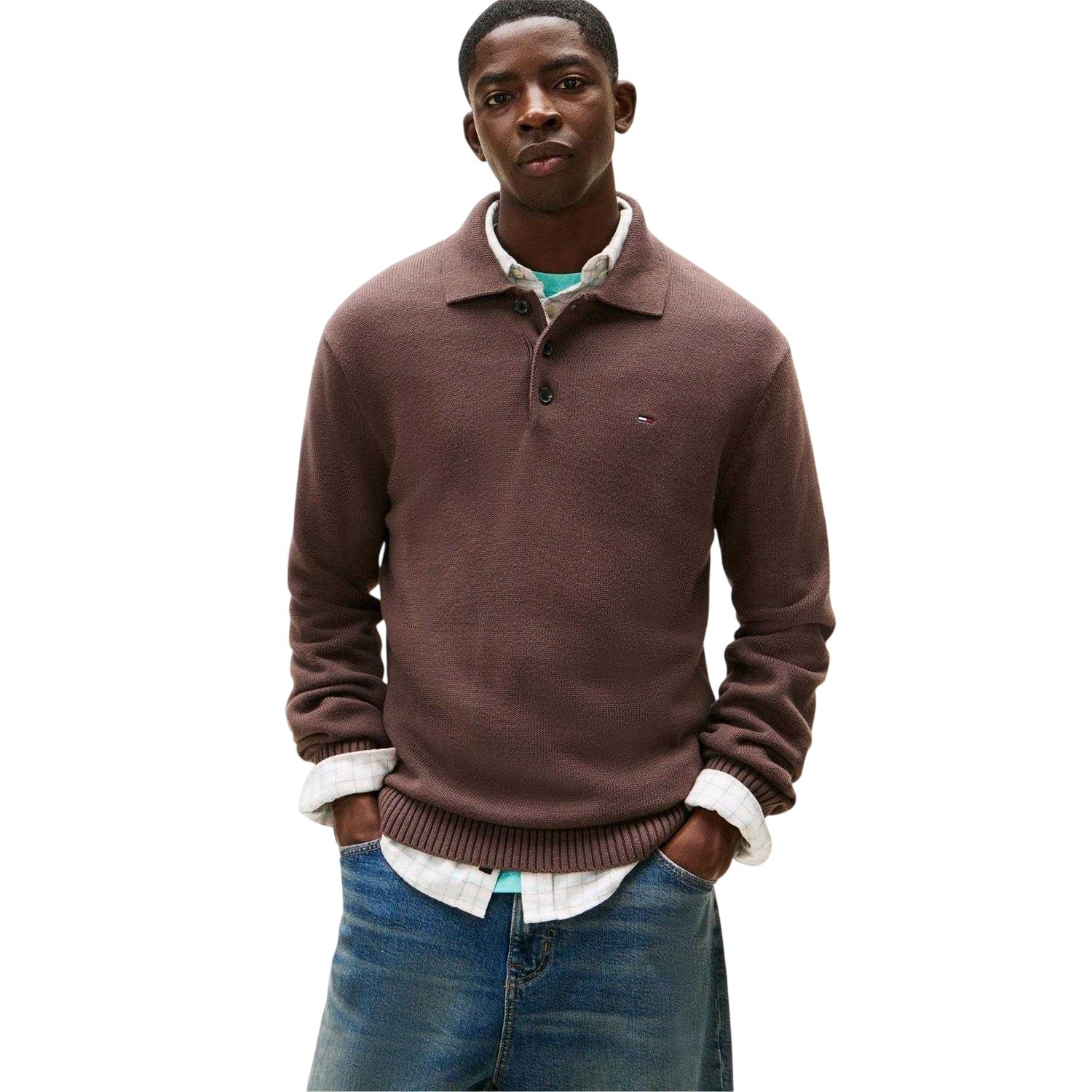 Walnut-Black - Lifestyle - Tommy Jeans Mens Logo Slim Polo Sweatshirt