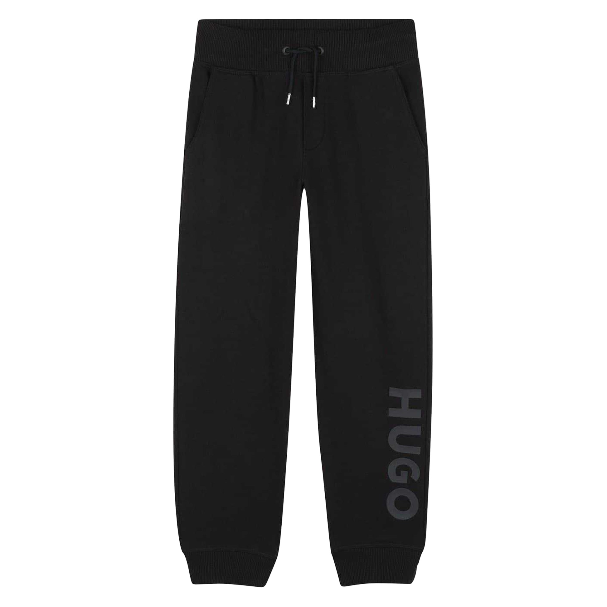 Black - Front - Hugo Childrens-Kids French Terry Logo Joggers