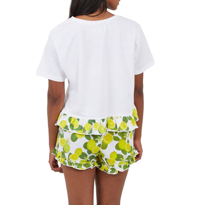 White-Yellow - Lifestyle - Brave Soul Womens-Ladies Lemon Short Pyjama Set