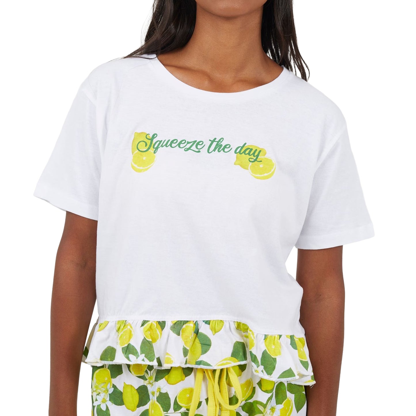 White-Yellow - Pack Shot - Brave Soul Womens-Ladies Lemon Short Pyjama Set
