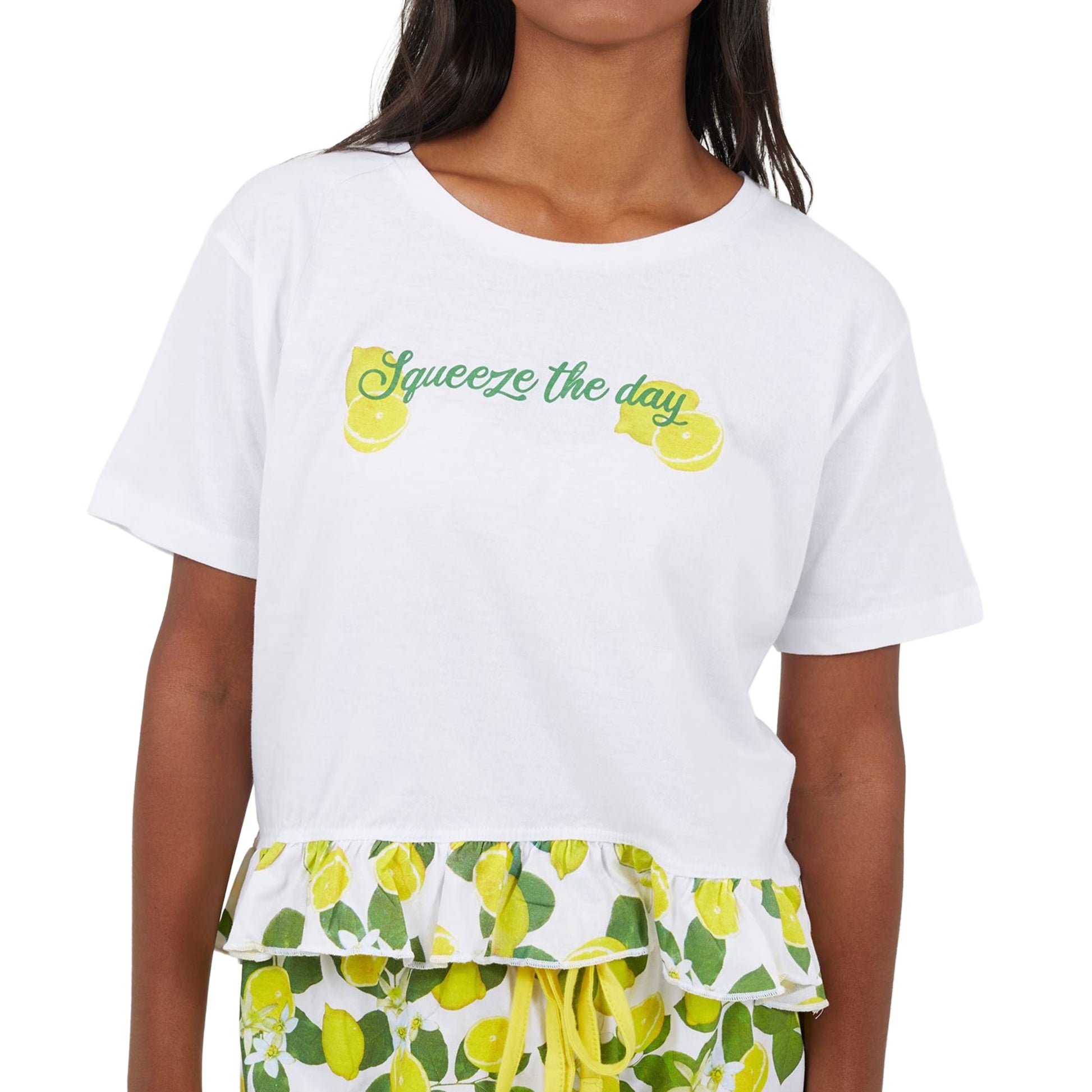 White-Yellow - Pack Shot - Brave Soul Womens-Ladies Lemon Short Pyjama Set