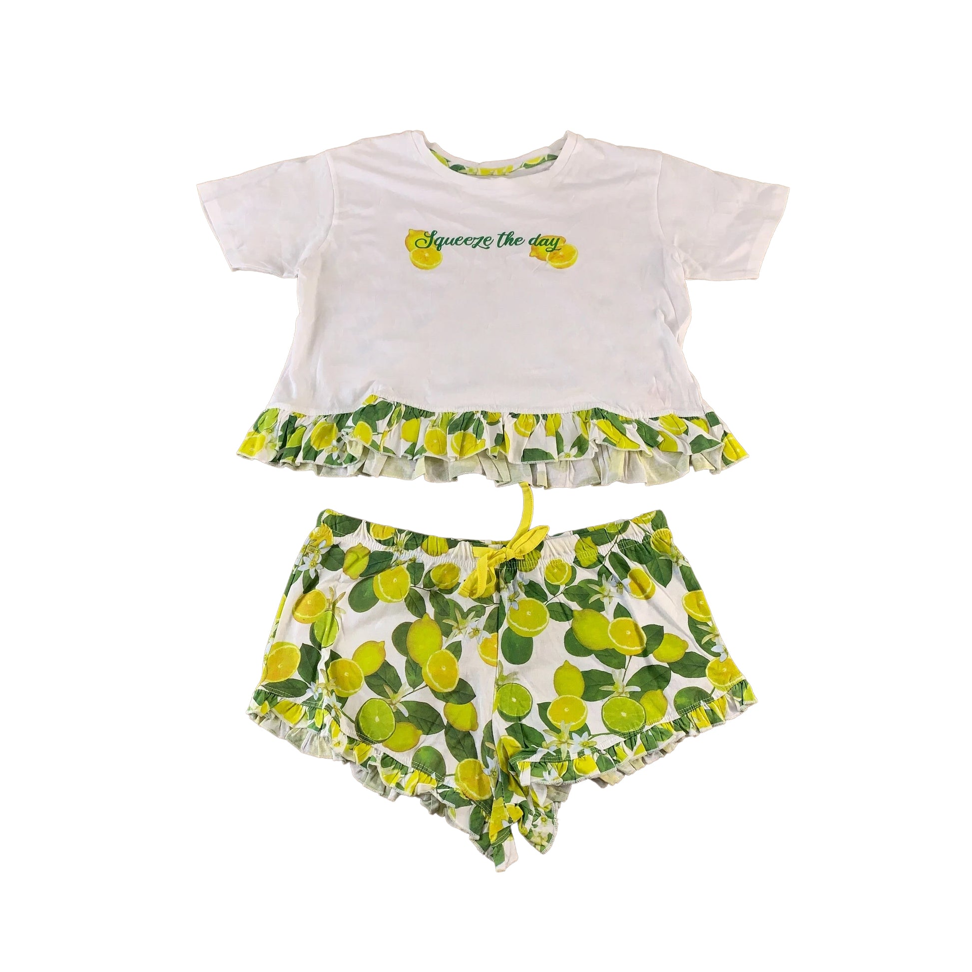 White-Yellow - Front - Brave Soul Womens-Ladies Lemon Short Pyjama Set