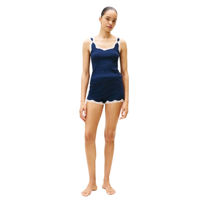 Dark Navy - Side - Tommy Hilfiger Womens-Ladies Lace Square Neck Cami Short Pyjama Set