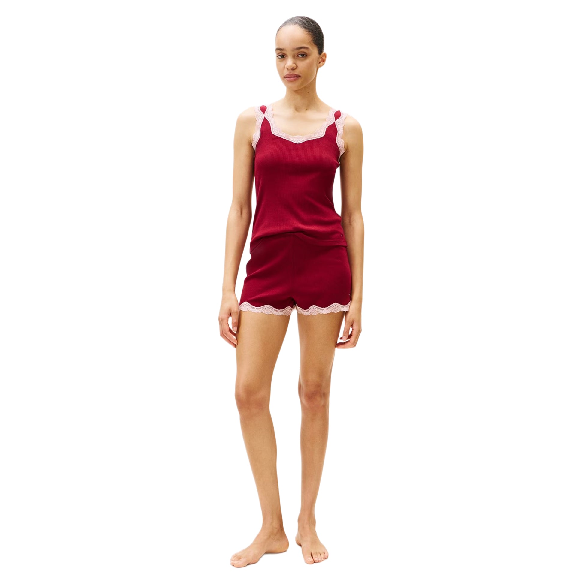 Rouge - Side - Tommy Hilfiger Womens-Ladies Lace Square Neck Cami Short Pyjama Set
