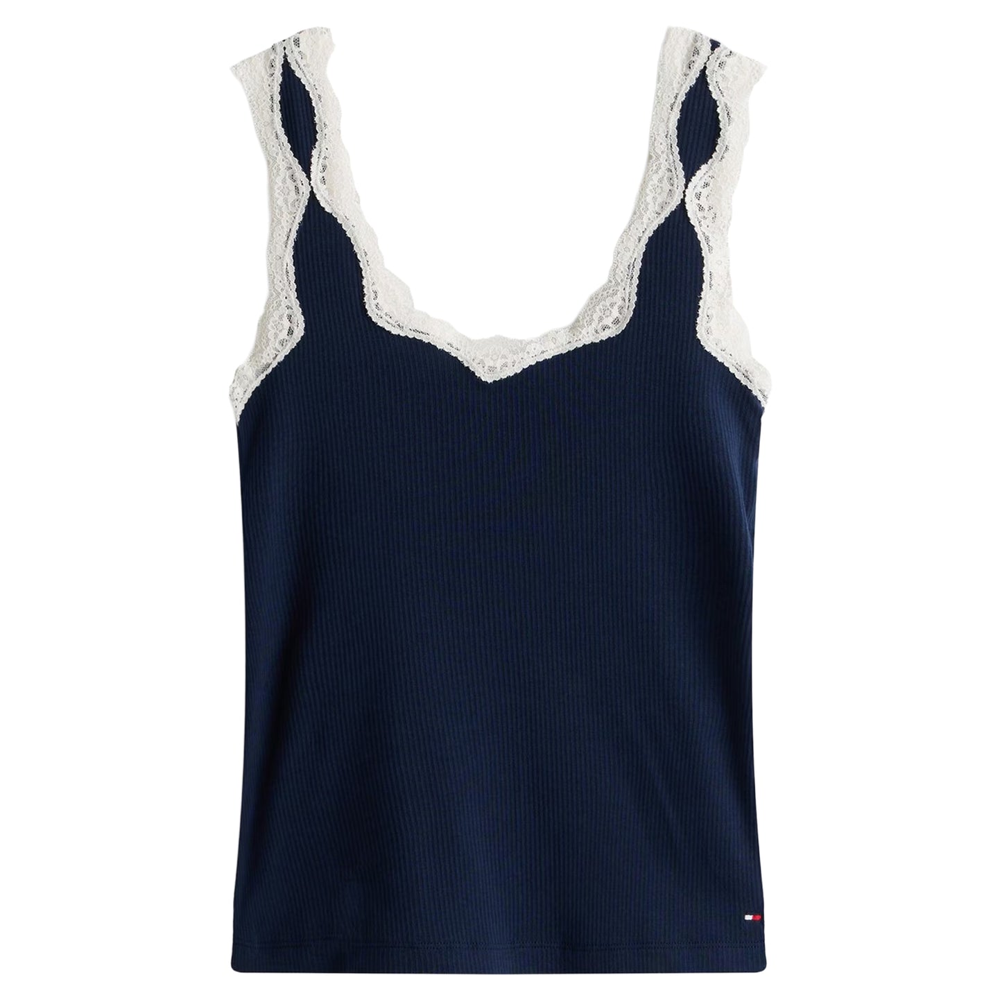 Dark Navy - Front - Tommy Hilfiger Womens-Ladies Lace Square Neck Cami Short Pyjama Set
