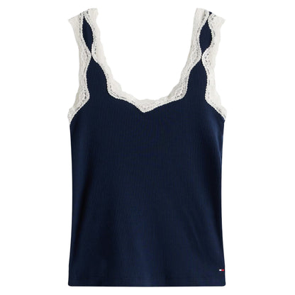 Dark Navy - Front - Tommy Hilfiger Womens-Ladies Lace Square Neck Cami Short Pyjama Set