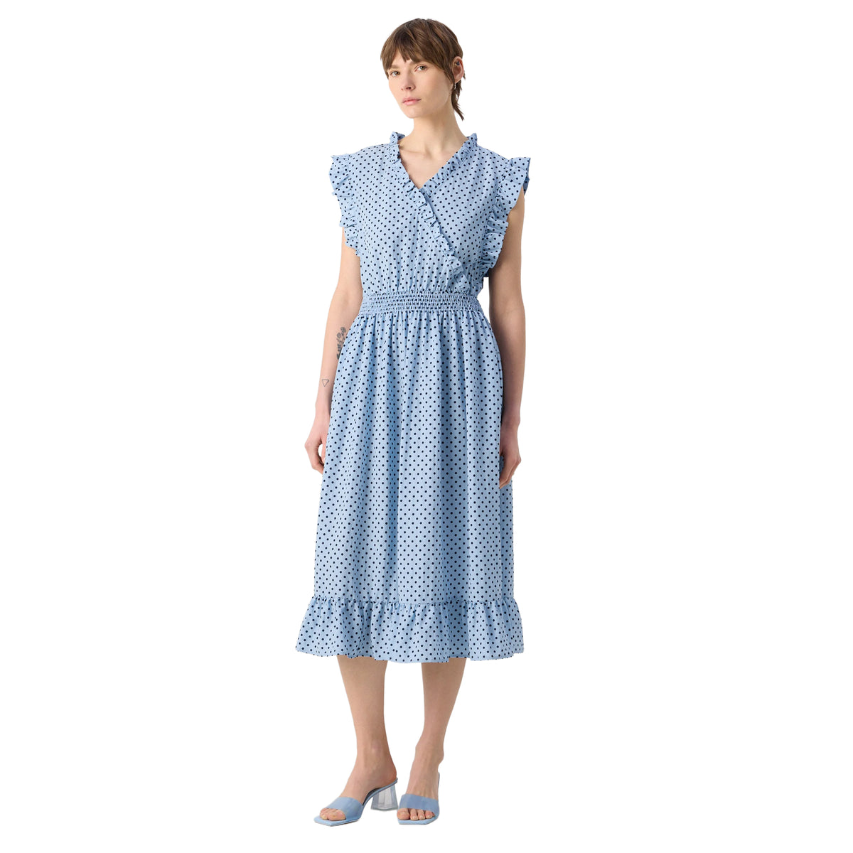 Blue - Back - Lollys Laundry Womens-Ladies Polka Dot Midi Dress
