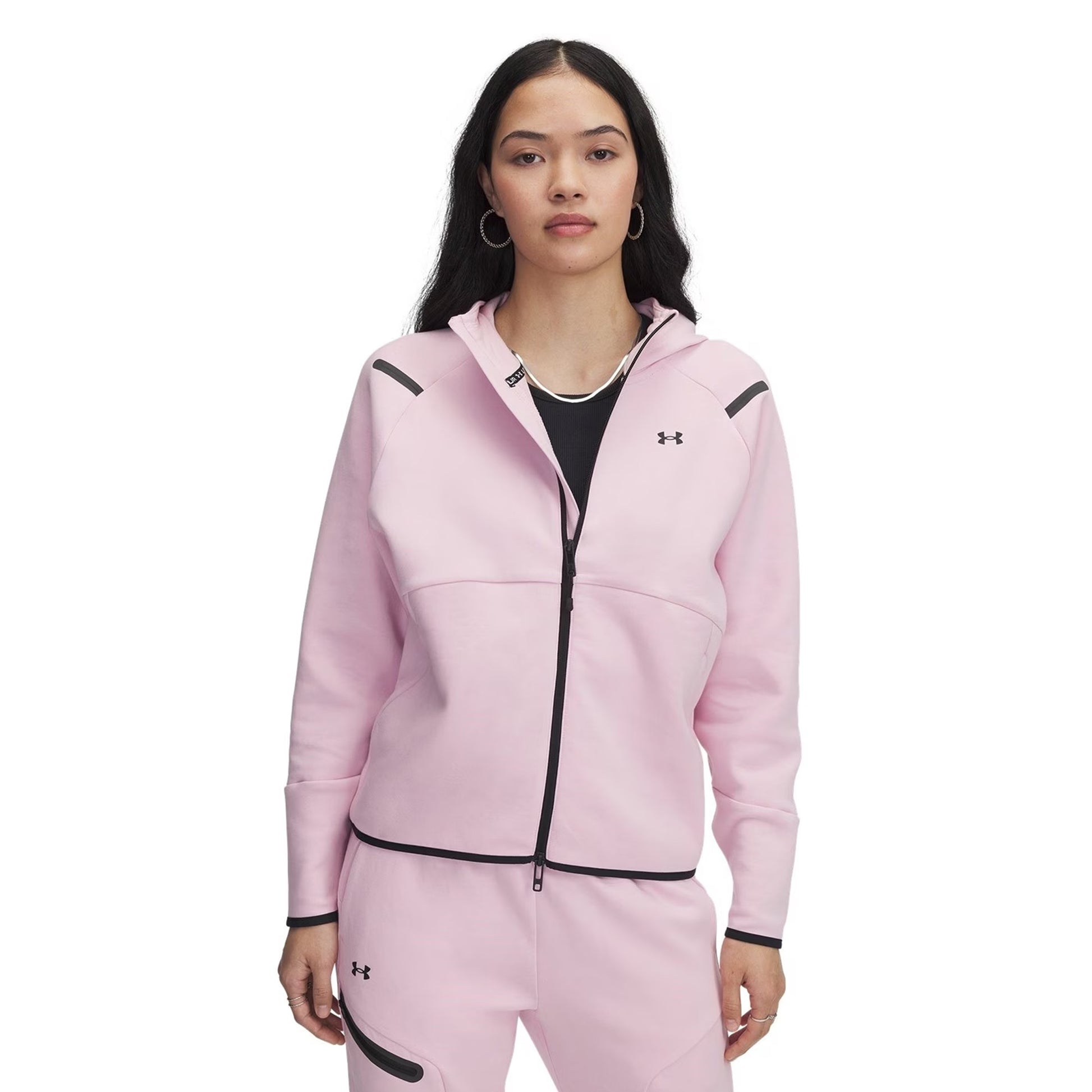 Pink - Side - Under Armour Womens-Ladies Unstoppable Two Tone Sweat Jacket