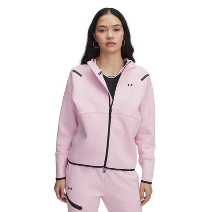 Pink - Side - Under Armour Womens-Ladies Unstoppable Two Tone Sweat Jacket