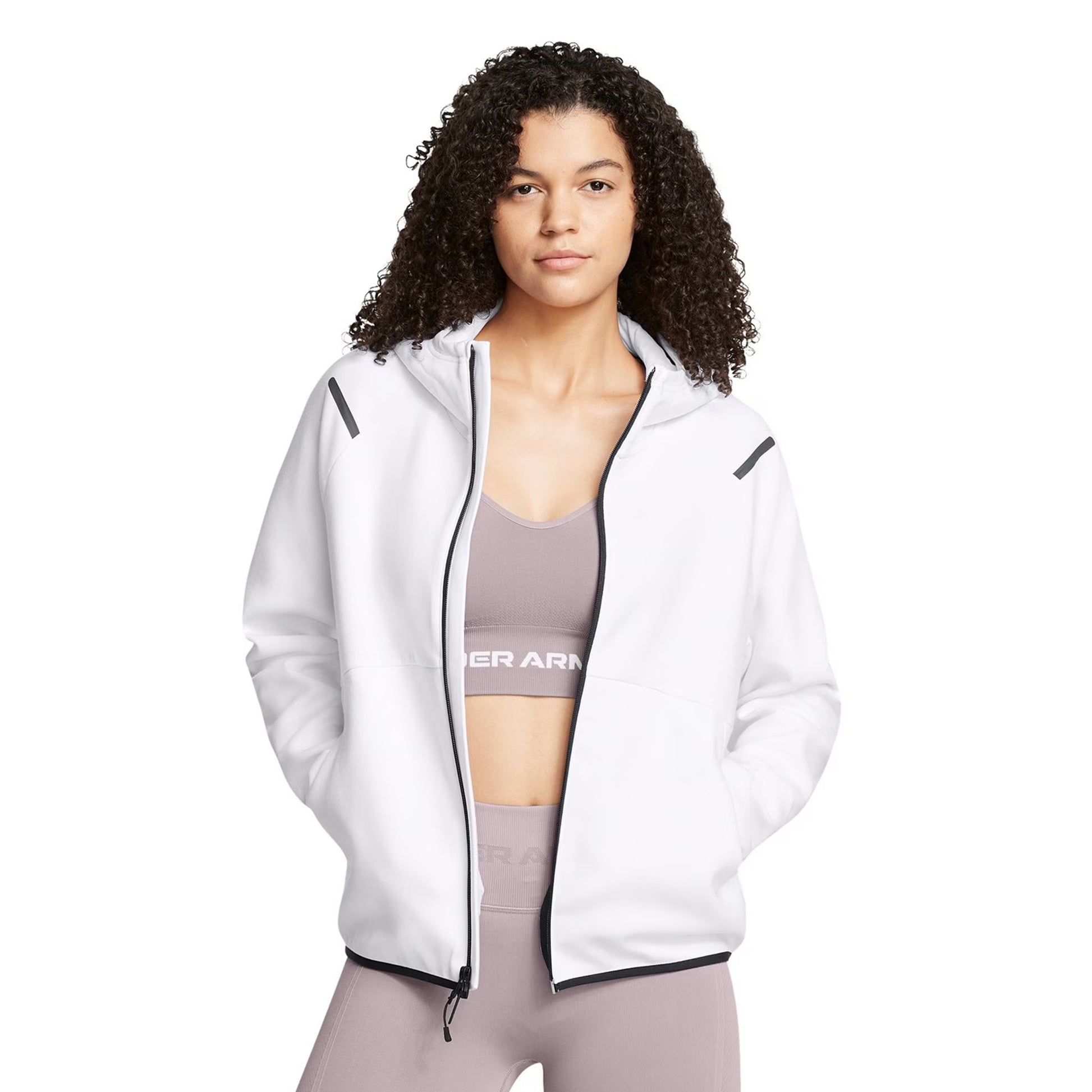 White - Side - Under Armour Womens-Ladies Unstoppable Two Tone Sweat Jacket