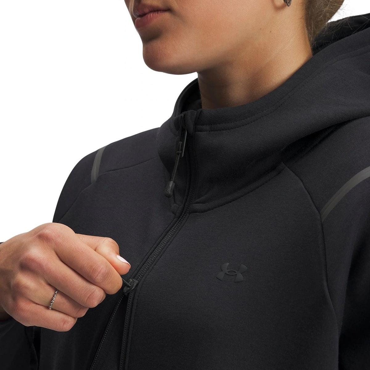 Black - Pack Shot - Under Armour Womens-Ladies Unstoppable Two Tone Sweat Jacket