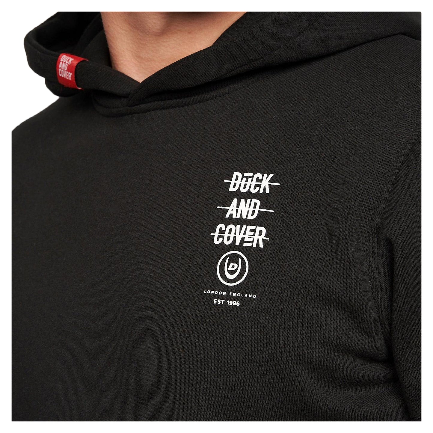 Black - Side - Duck and Cover Mens Cotton Blend Logo Hoodie