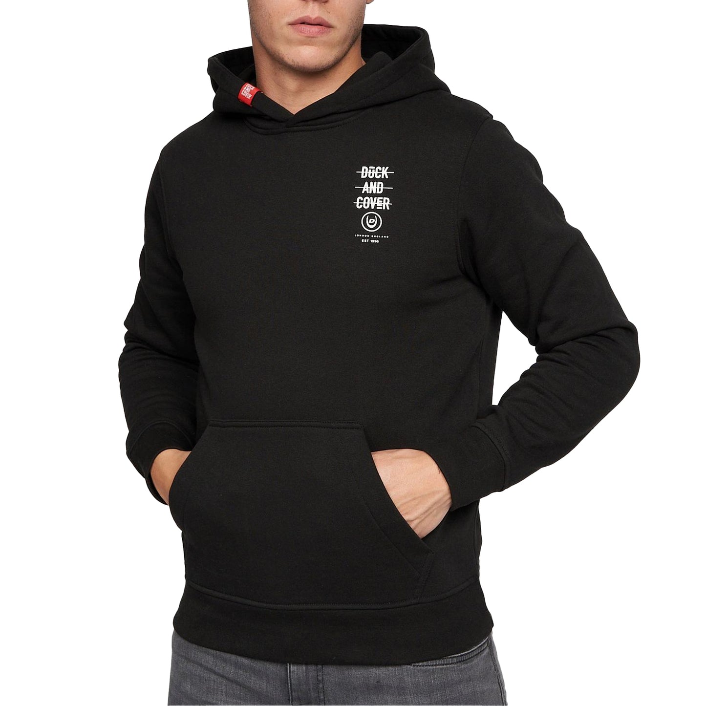 Black - Front - Duck and Cover Mens Cotton Blend Logo Hoodie