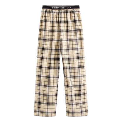 Cream-Tartan - Back - Tommy Hilfiger Mens Waffle Knit Crew Neck Long Pyjama Set