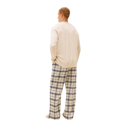 Cream-Tartan - Lifestyle - Tommy Hilfiger Mens Waffle Knit Crew Neck Long Pyjama Set