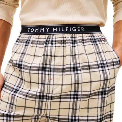 Cream-Tartan - Pack Shot - Tommy Hilfiger Mens Waffle Knit Crew Neck Long Pyjama Set