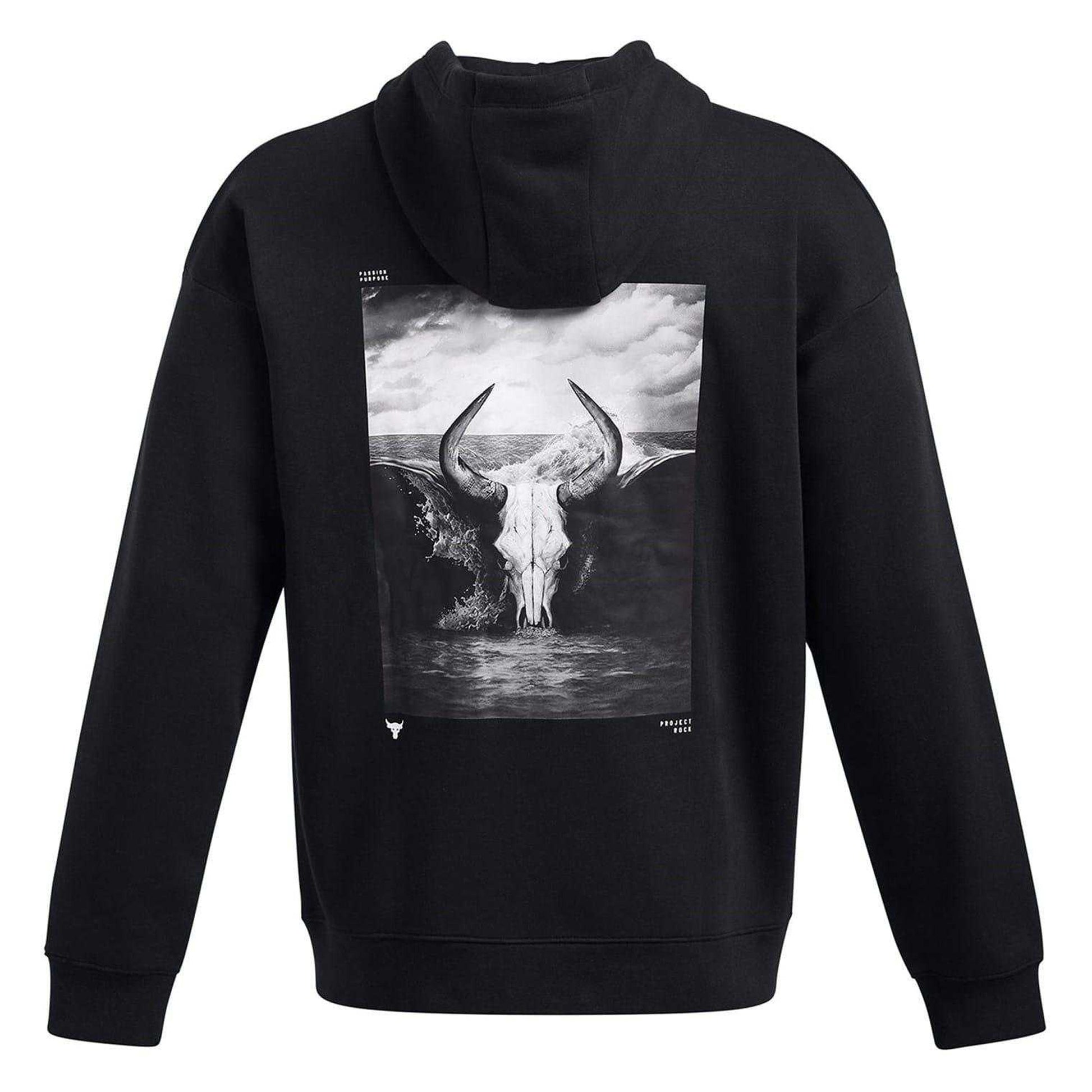Black-White - Back - Under Armour Mens Project Rock Hoodie