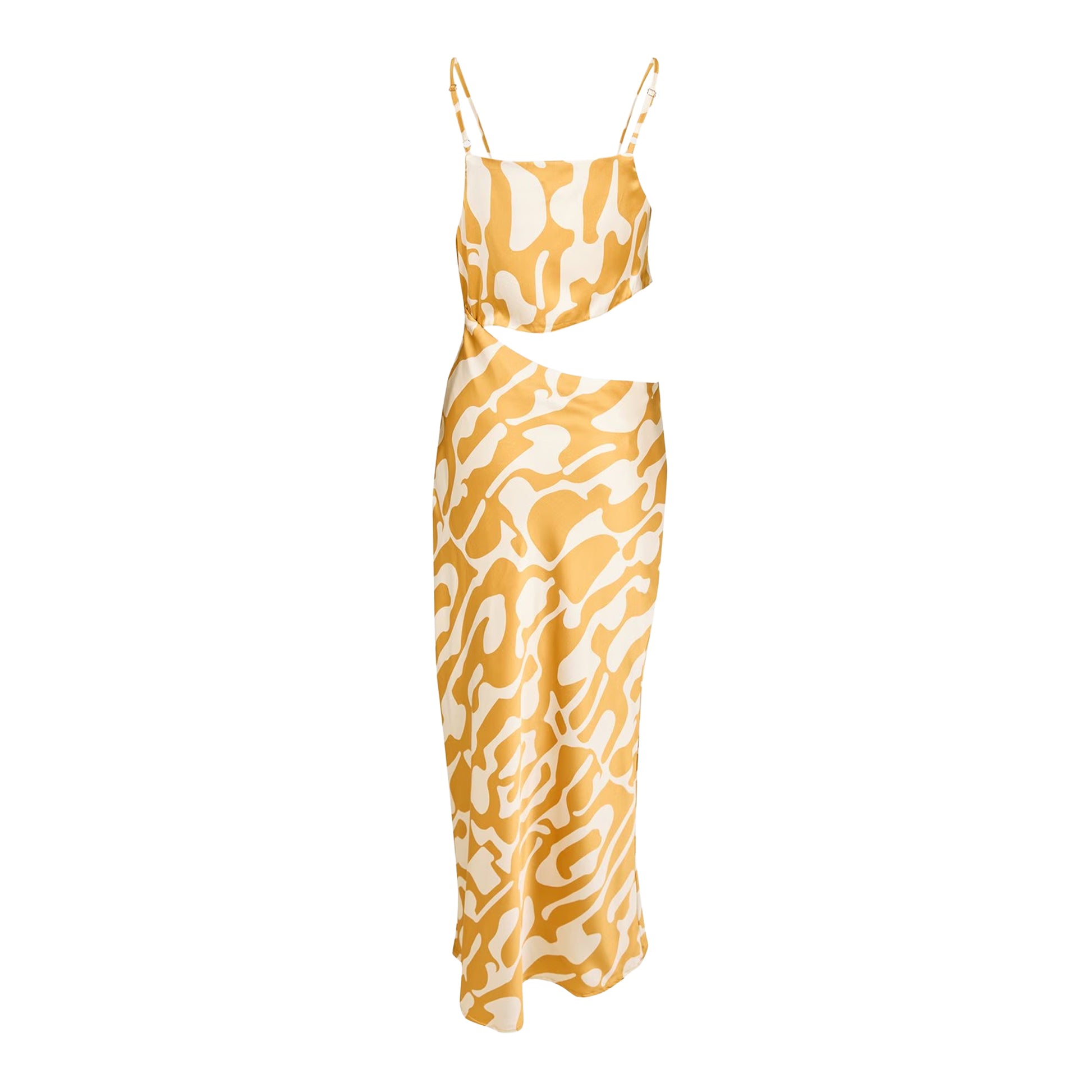 Mustard Print - Back - AX Paris Womens-Ladies Polyester Asymmetric Cut Out Party Midi Dress