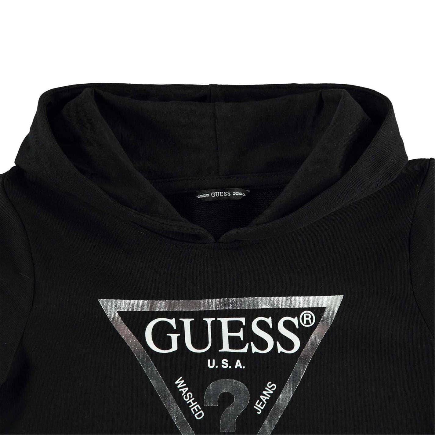 Black - Side - Guess Childrens-Kids Logo Cotton Hoodie