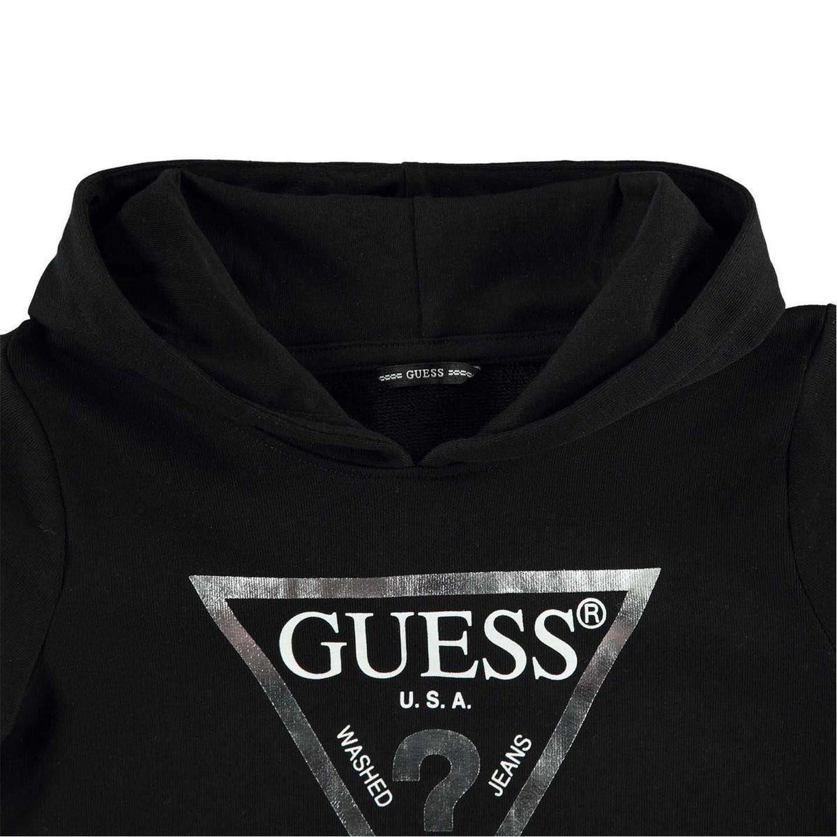 Black - Side - Guess Childrens-Kids Logo Cotton Hoodie