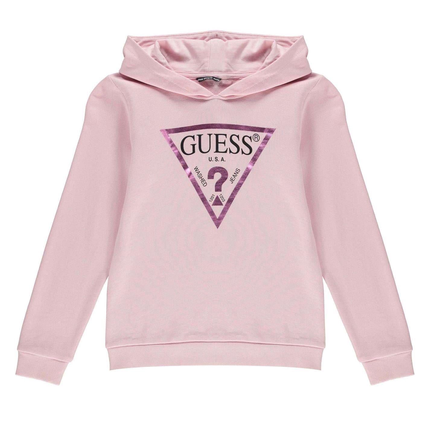 Pink - Front - Guess Childrens-Kids Logo Cotton Hoodie
