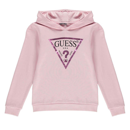 Pink - Front - Guess Childrens-Kids Logo Cotton Hoodie
