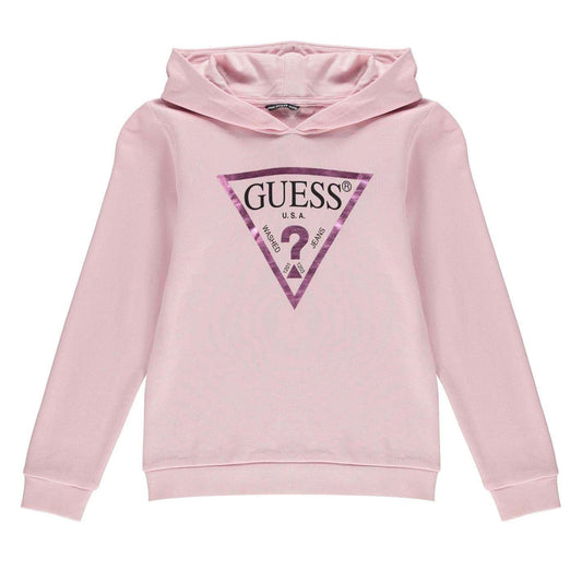 Pink - Front - Guess Childrens-Kids Logo Cotton Hoodie