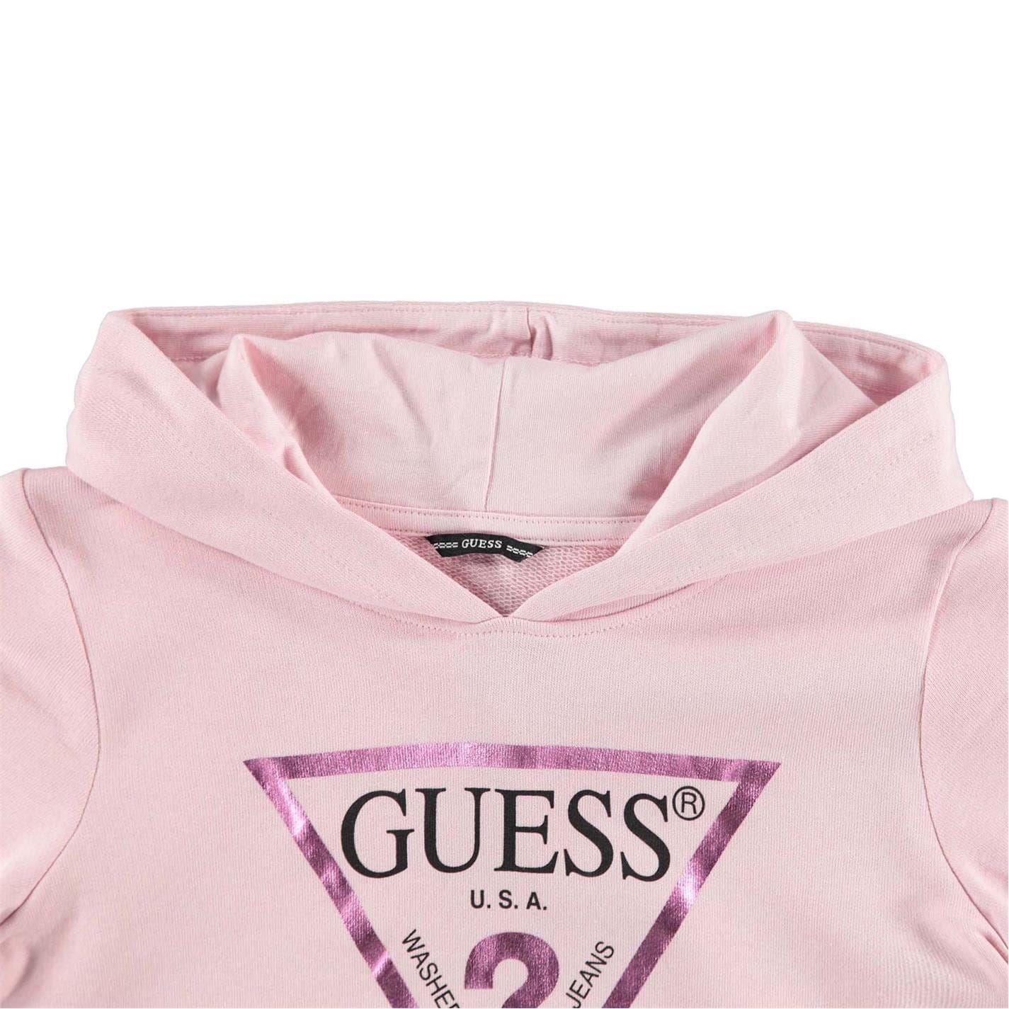 Pink - Side - Guess Childrens-Kids Logo Cotton Hoodie