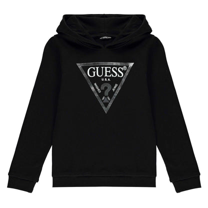 Black - Front - Guess Childrens-Kids Logo Cotton Hoodie