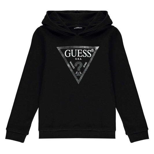 Black - Front - Guess Childrens-Kids Logo Cotton Hoodie
