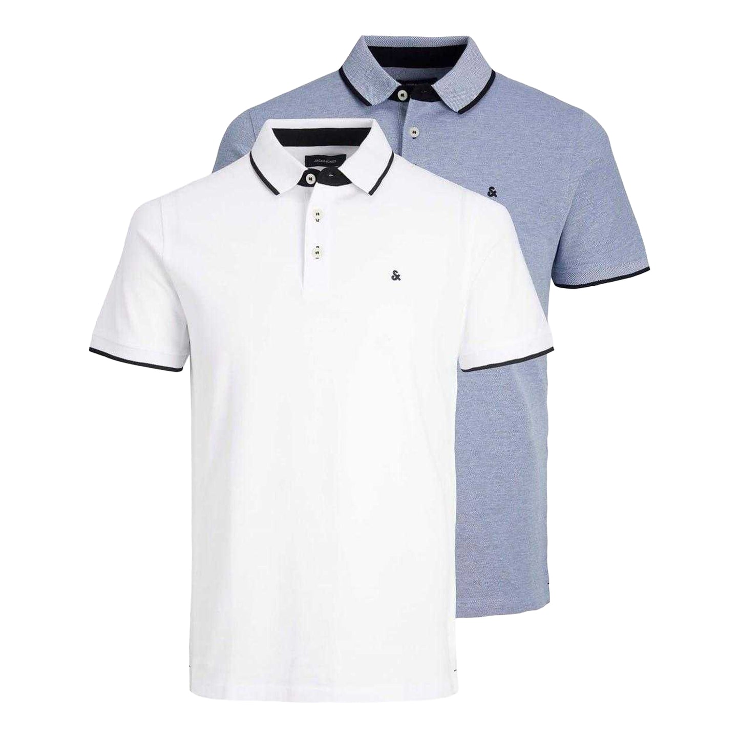 Cobalt Blue-White - Front - Jack And Jones Mens Paulos Collared Polo Shirt (Pack of 2)