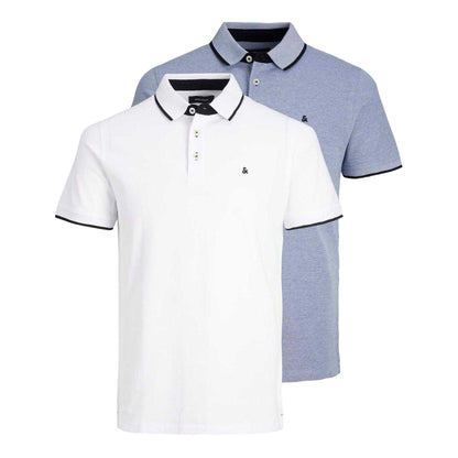 Cobalt Blue-White - Front - Jack And Jones Mens Paulos Collared Polo Shirt (Pack of 2)