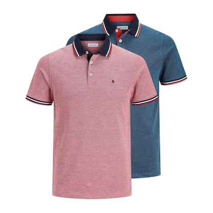 Rio Red-Denim - Front - Jack And Jones Mens Paulos Collared Polo Shirt (Pack of 2)