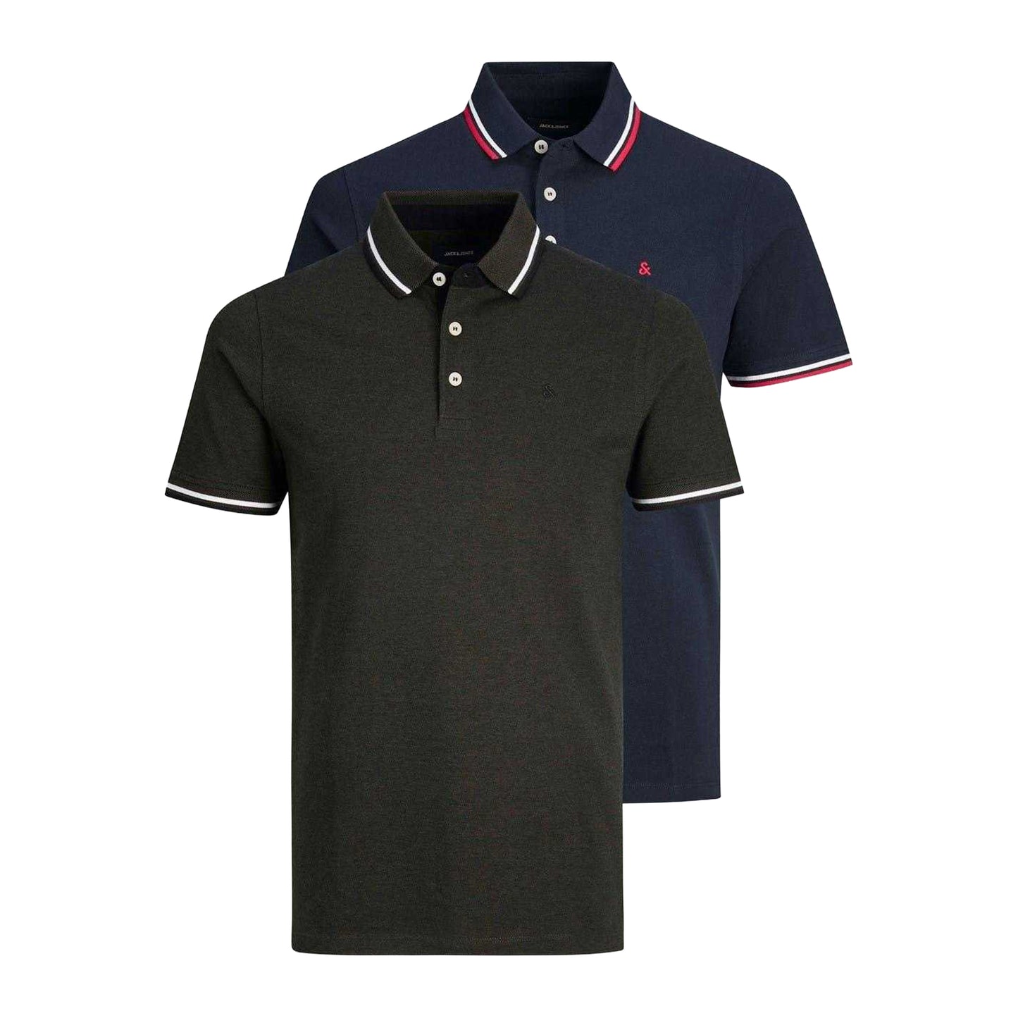 Navy-Forest - Front - Jack And Jones Mens Paulos Collared Polo Shirt (Pack of 2)