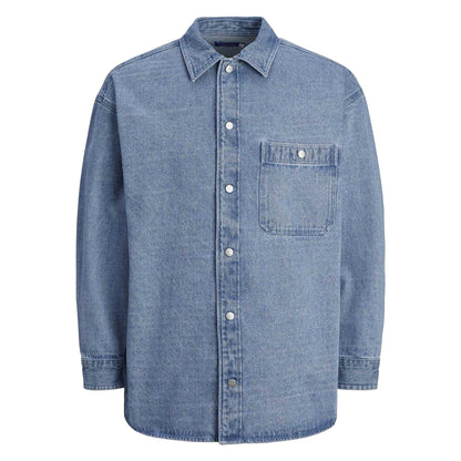 Blue - Front - Jack And Jones Mens Denim Pocket Overshirt