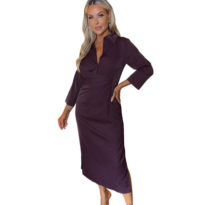 Plum - Front - AX Paris Womens-Ladies Midi Shirt Dress