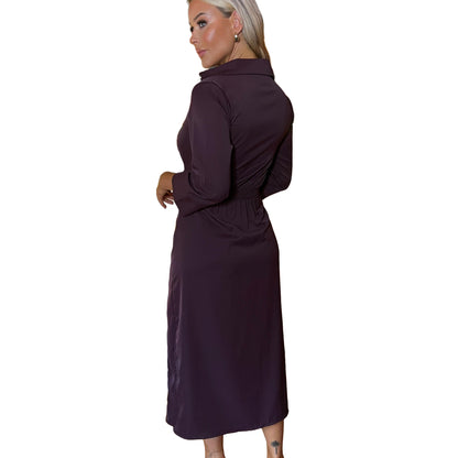 Plum - Back - AX Paris Womens-Ladies Midi Shirt Dress