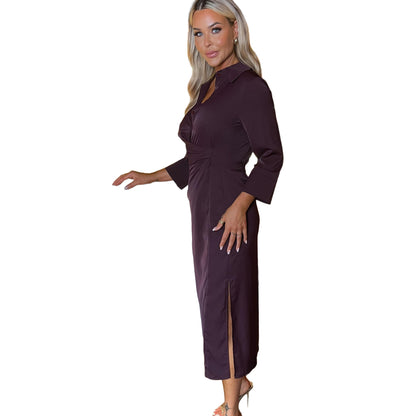 Plum - Side - AX Paris Womens-Ladies Midi Shirt Dress