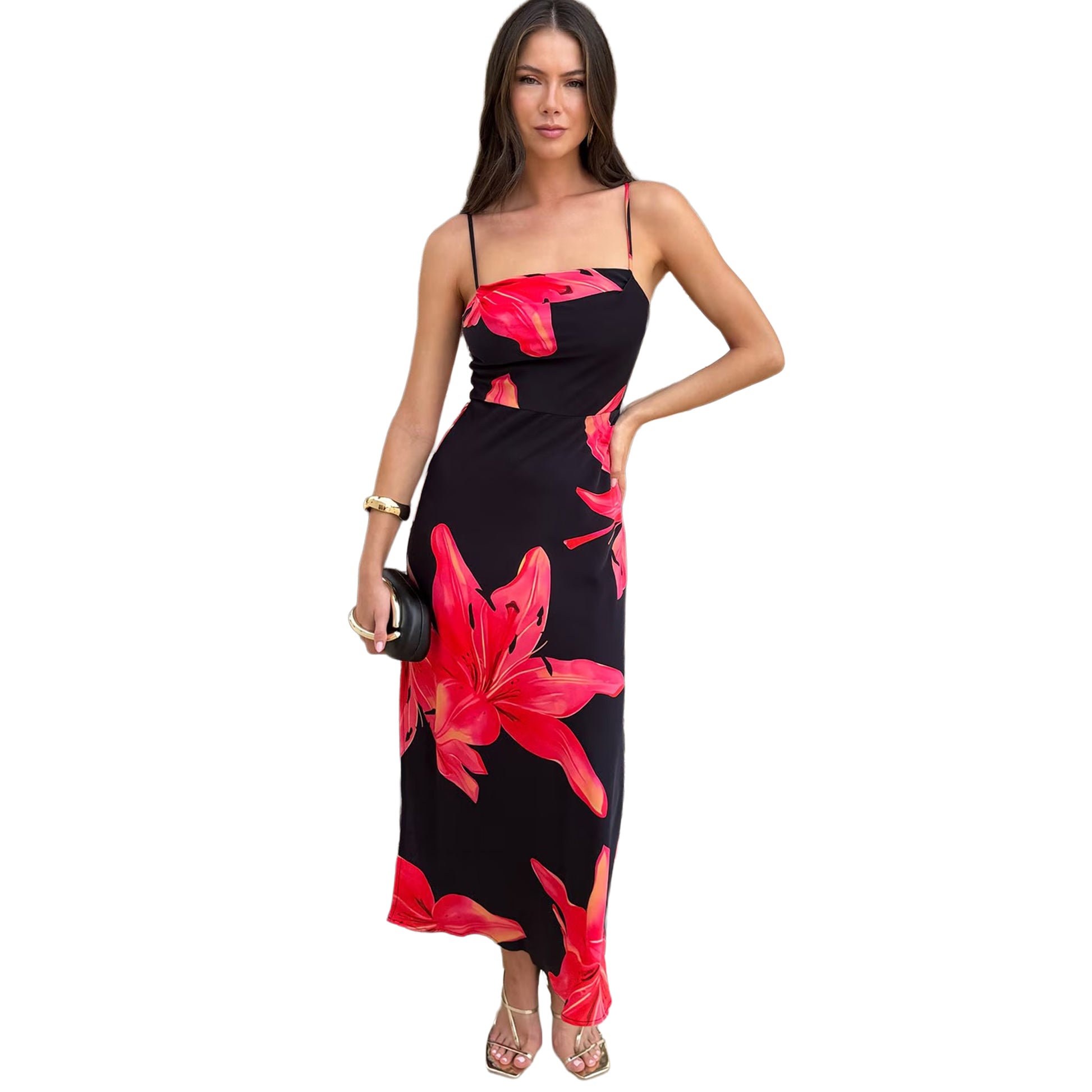 Black - Side - AX Paris Womens-Ladies Floral Strappy Midi Dress